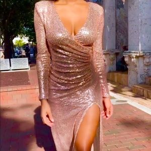 Rose gold full length sequin gown NWOT